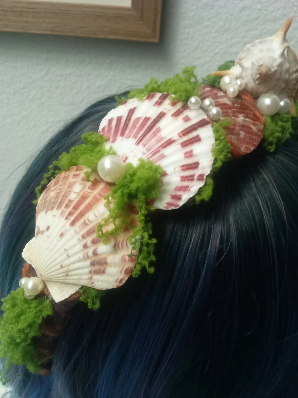Seashell Pearl Moss Crown Headband